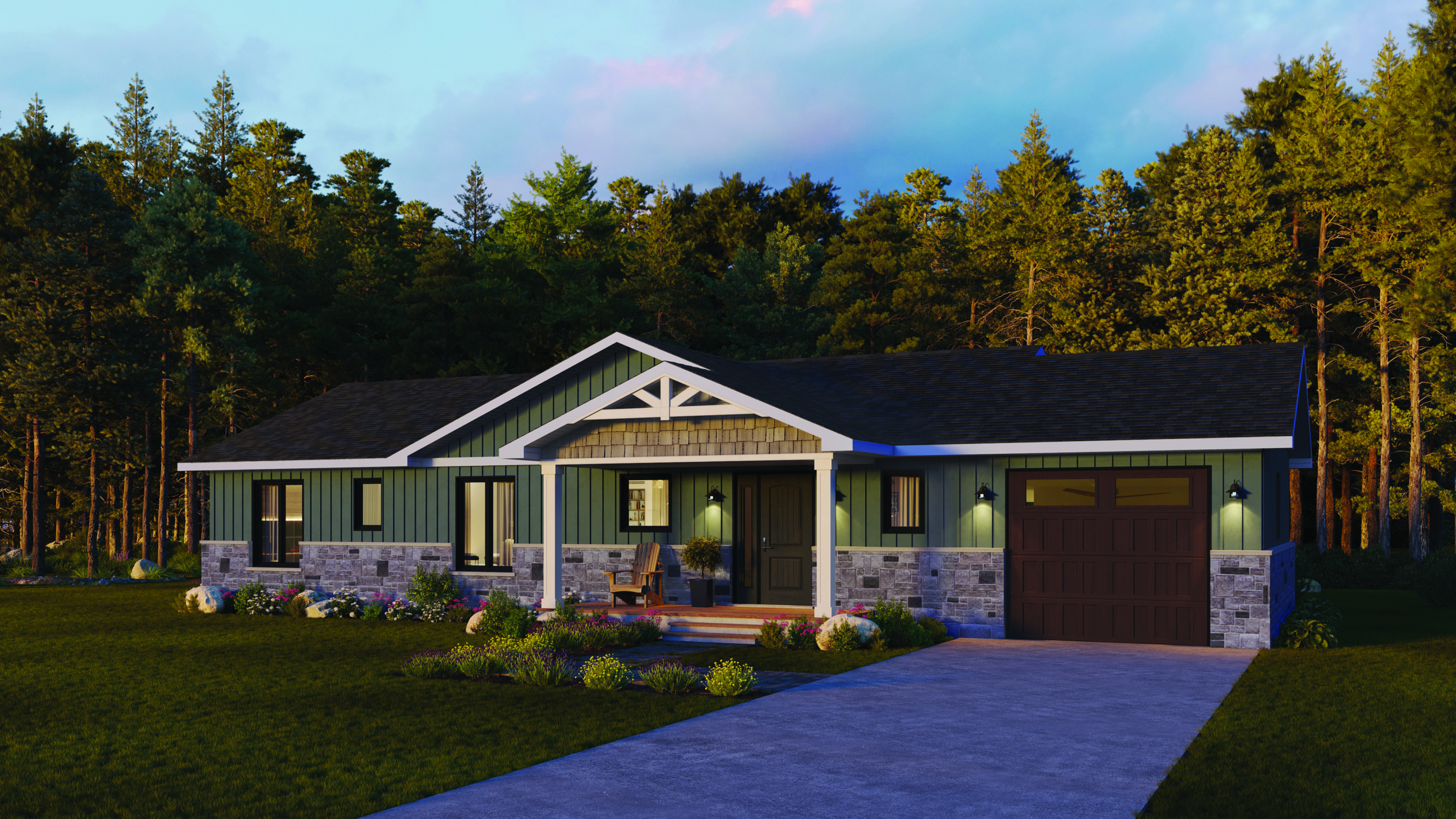 Lakefield model home rendering, front of house. From Quality Homes.